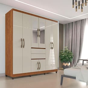 Guarda Roupa Casal com Espelho 8 Portas 2 Gavetas Master Top IMOP Móveis - Cinamomo Off