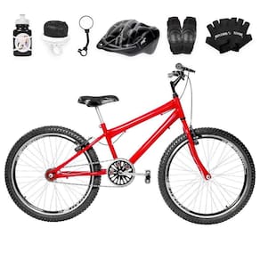 Bicicleta Infantil Aro 24 Aero Kit Proteção Vermelha E Preta