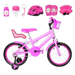 Bicicleta Infantil Aro 16 Alumínio Kit Premium Rosa E Pink