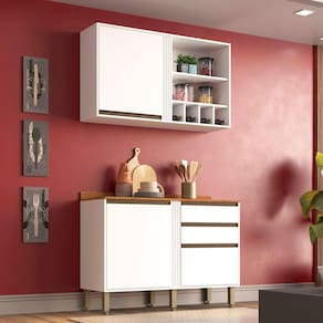 Cozinha Compacta 2 Peças 3 Portas 2 Gavetas Pérola Sallêto Móveis - Branco