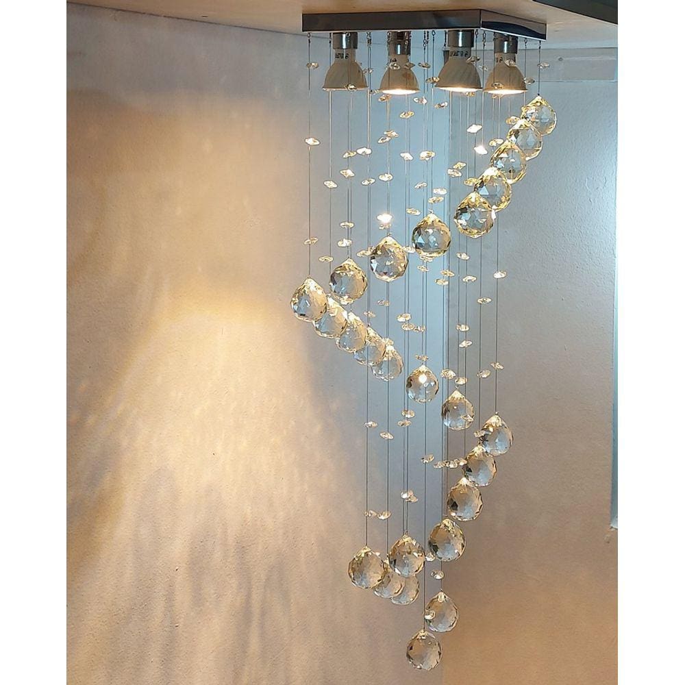 Lustre De Cristal P/sala, Espiral, Base De Inox De 25x25cm