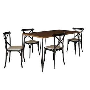 Conjunto De Mesa Elen Retangular Tampo De Madeira 140X80Cm Amêndoa Com 4 Cadeiras Katrina Preto