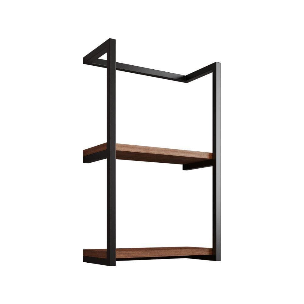 Toalheiro Para Banheiro Estilo Industrial Sahy - Preto E Prateleira Imbuia - Cor: Preto