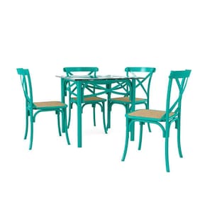 Conjunto Katrina Azul Turquesa 4 Cadeiras Tampo De Madeira Quadrado 90 Cm Asturias