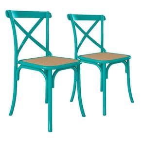 Kit 2 Cadeiras Katrina X Azul Turquesa Assento Bege Aço Asturias - Cor: Azul