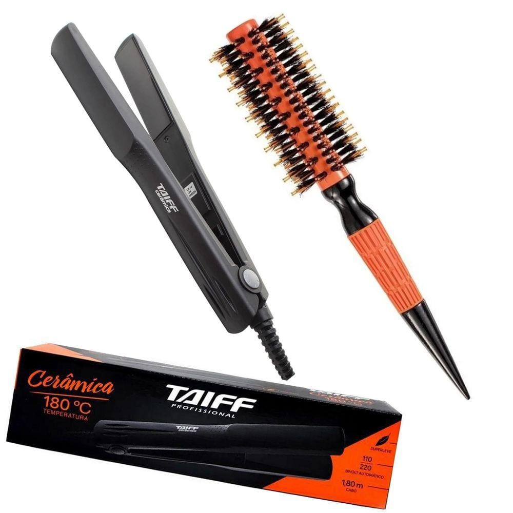 Kit - Prancha Taiff Ceramica 180ºc + Escova Proart Ceramic Expert Pro 28Mm Laranja Ecp05b `M`