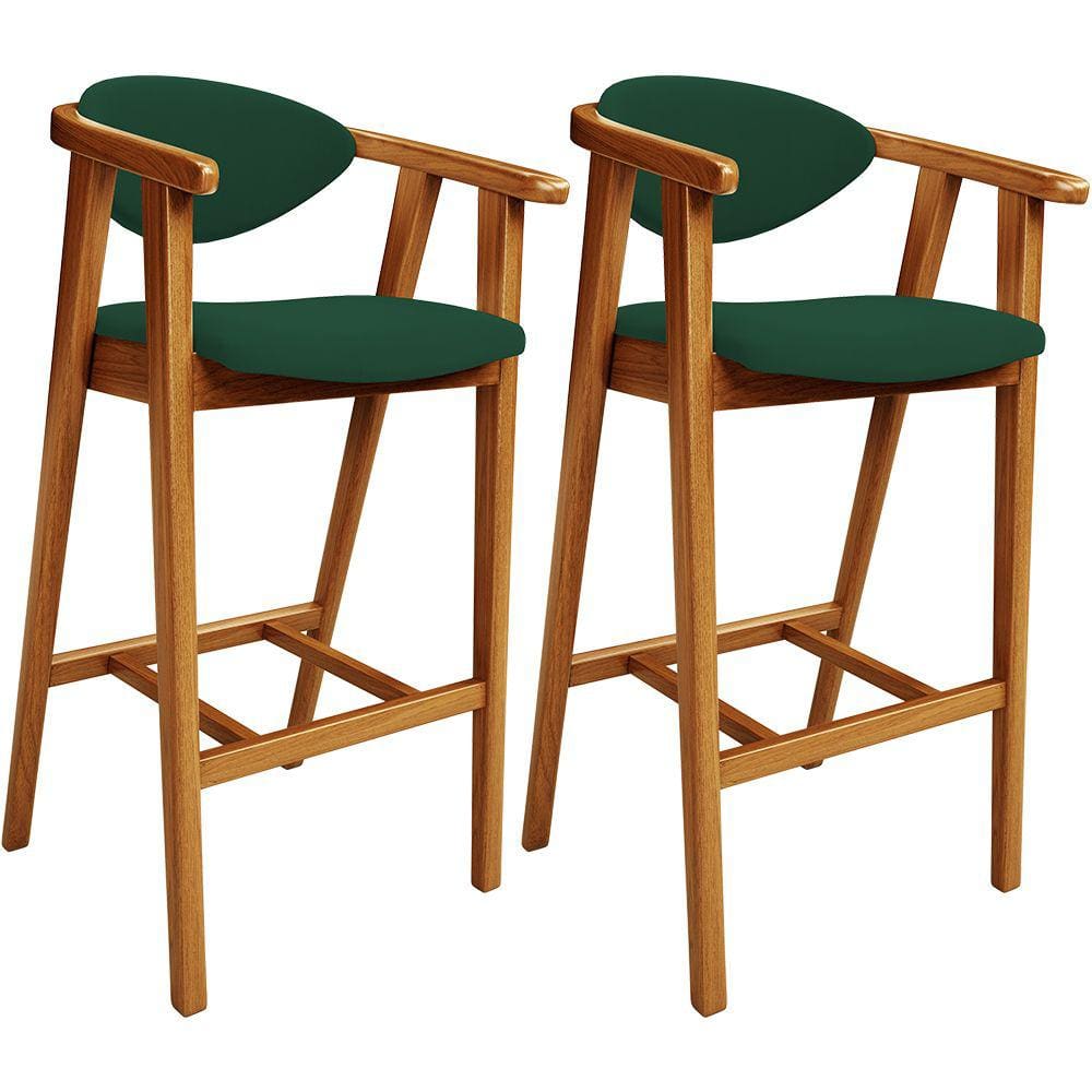 Kit 02 Banquetas Alta Cozinha Bancada Bar Sala de Jantar Fixa Cecília L02 Suede Verde Musgo - Lyam