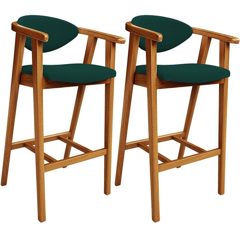 Kit 02 Banquetas Alta Para Cozinha Bancada Bar Sala de Jantar Fixa Cecília L02 Bouclê Verde - Lyam