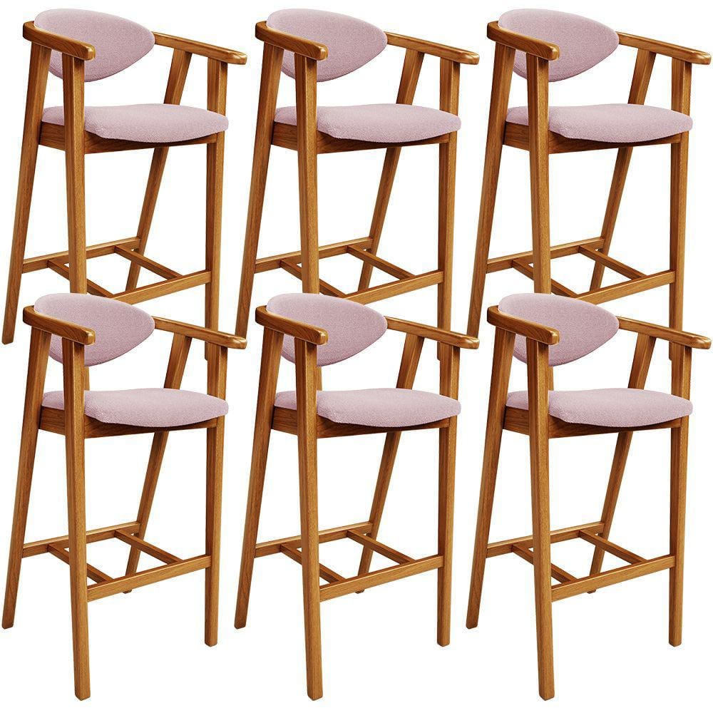 Kit 06 Banquetas Alta Para Cozinha Bancada Bar Sala de Jantar Fixa Cecília L02 Bouclê Rosê - Lyam