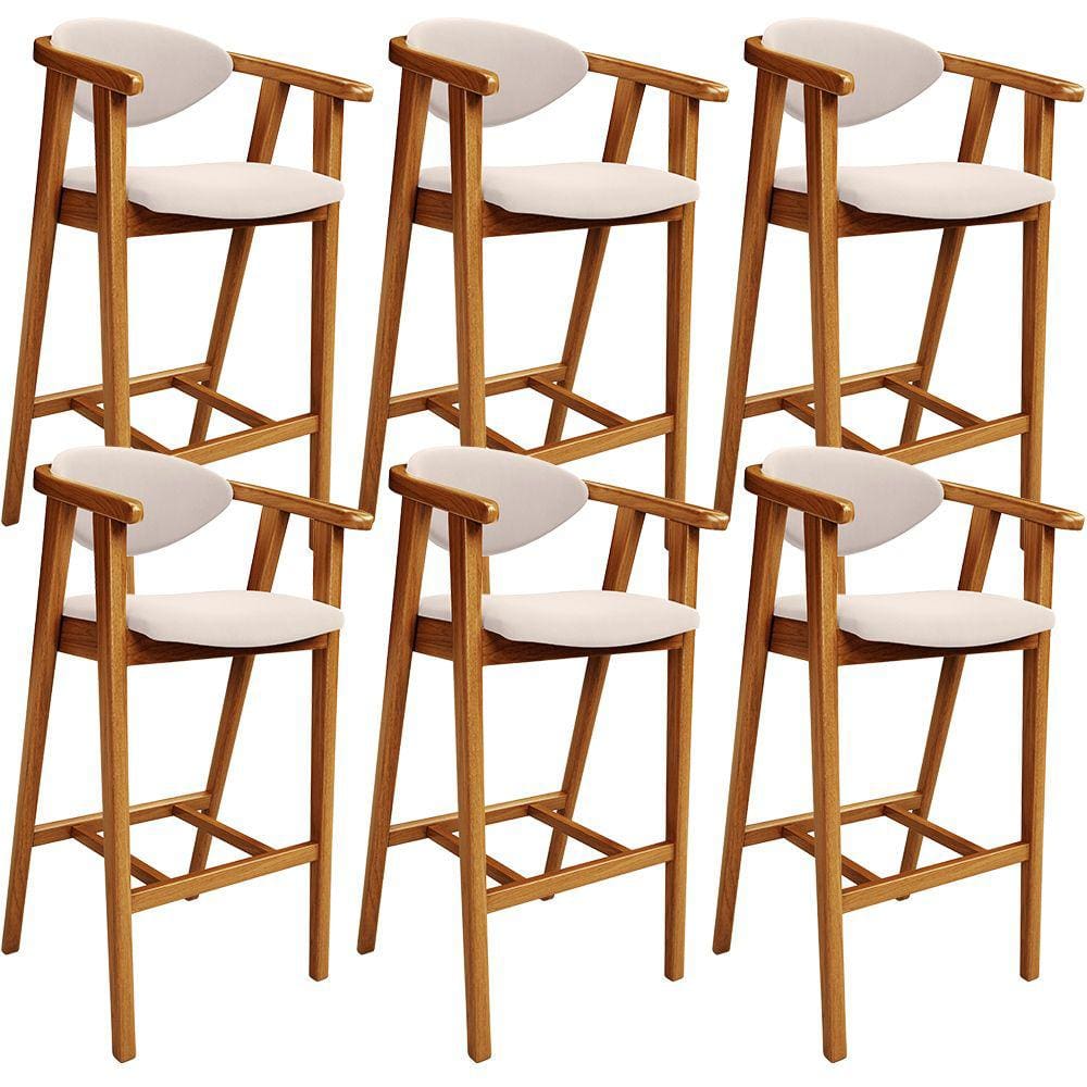 Kit 06 Banquetas Alta Para Cozinha Bancada Bar Sala de Jantar Fixa Cecília L02 Suede Bege - Lyam