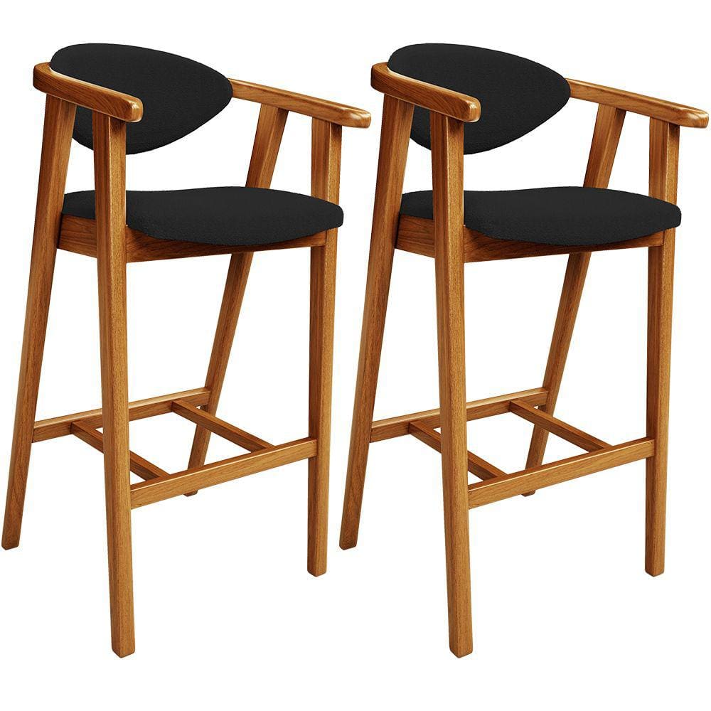 Kit 02 Banquetas Alta Para Cozinha Bancada Bar Sala de Jantar Fixa Cecília L02 Bouclê Preto - Lyam