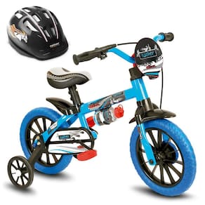 Bicicletinha Infantil Aro 12 Veloz para Menino com Capacete Preto Nathor