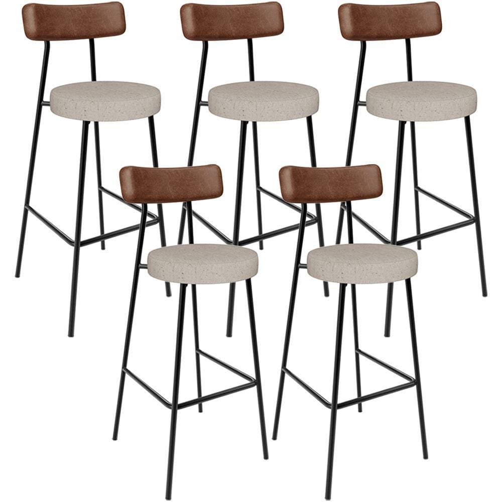 Kit 05 Banquetas Alta Cozinha Bar Sala Jantar Milão L02 Couríssimo Marrom Linho Bege - Lyam Decor