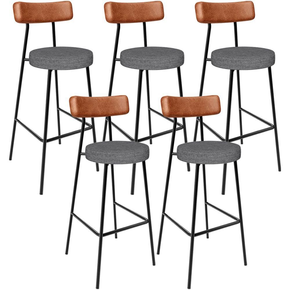 Kit 05 Banquetas Alta Bar Cozinha Sala Jantar Milão L02 Couríssimo Camel Cinza Escuro - Lyam Decor