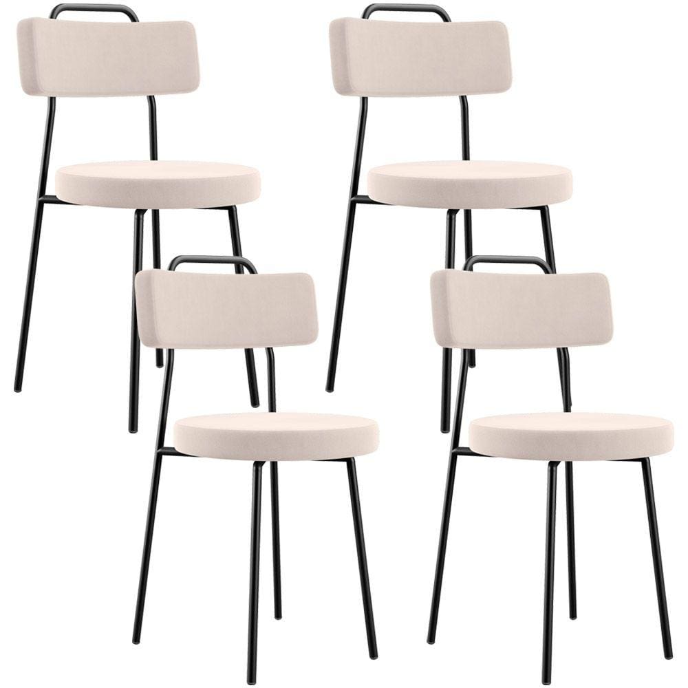 Kit 04 Cadeiras Decorativas Estofada Para Sala De Jantar Barcelona L02 Suede Bege - Lyam Decor