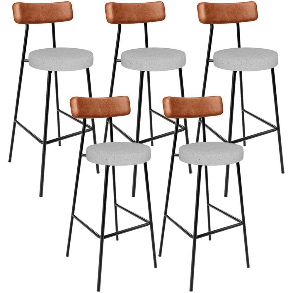 Kit 05 Banquetas Alta Cozinha Sala De Jantar Aço Milão L02 Couríssimo Camel Linho Cinza - Lyam Decor