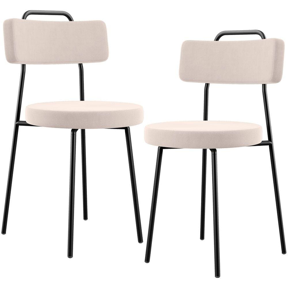 Kit 02 Cadeiras Decorativas Estofada Para Sala De Jantar Barcelona L02 Suede Bege - Lyam Decor