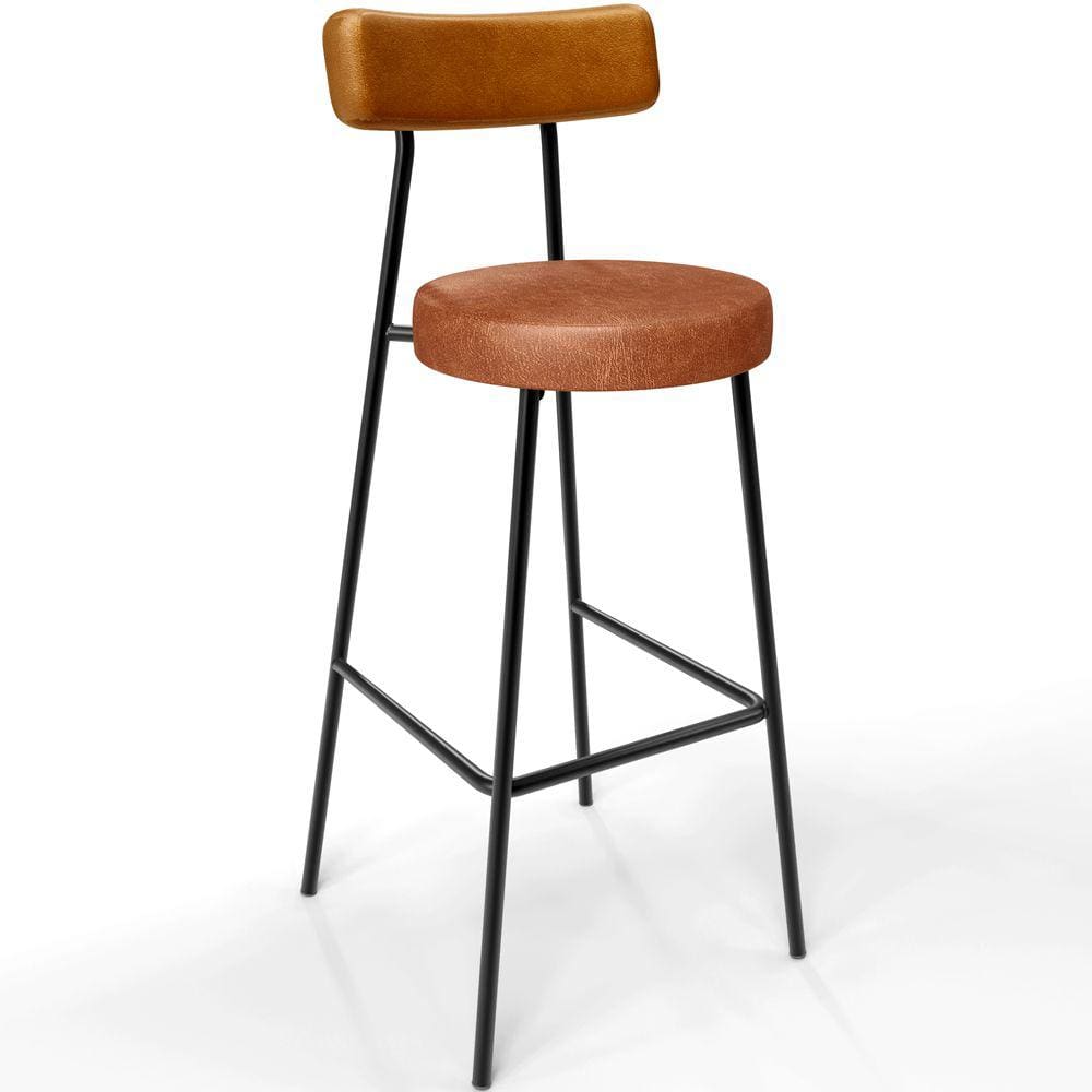 Banqueta Alta Bar Cozinha Sala De Jantar Milão L02 Couríssimo Whisky Camel - Lyam Decor