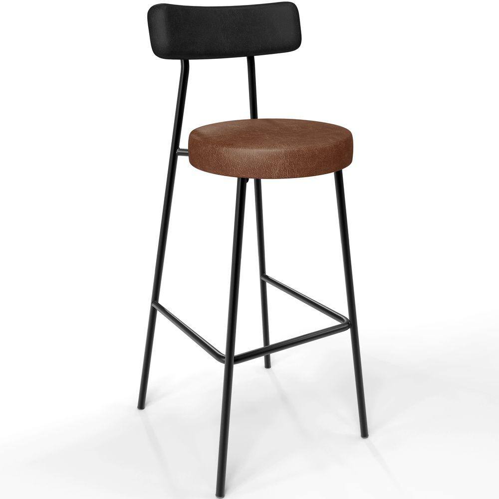 Banqueta Alta Bar Cozinha Sala De Jantar Milão L02 Couríssimo Preto Marrom - Lyam Decor