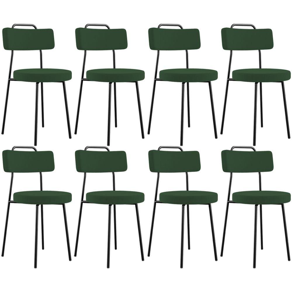Kit 08 Cadeiras Decorativas Estofada Sala De Jantar Barcelona L02 Suede Verde Musgo - Lyam Decor