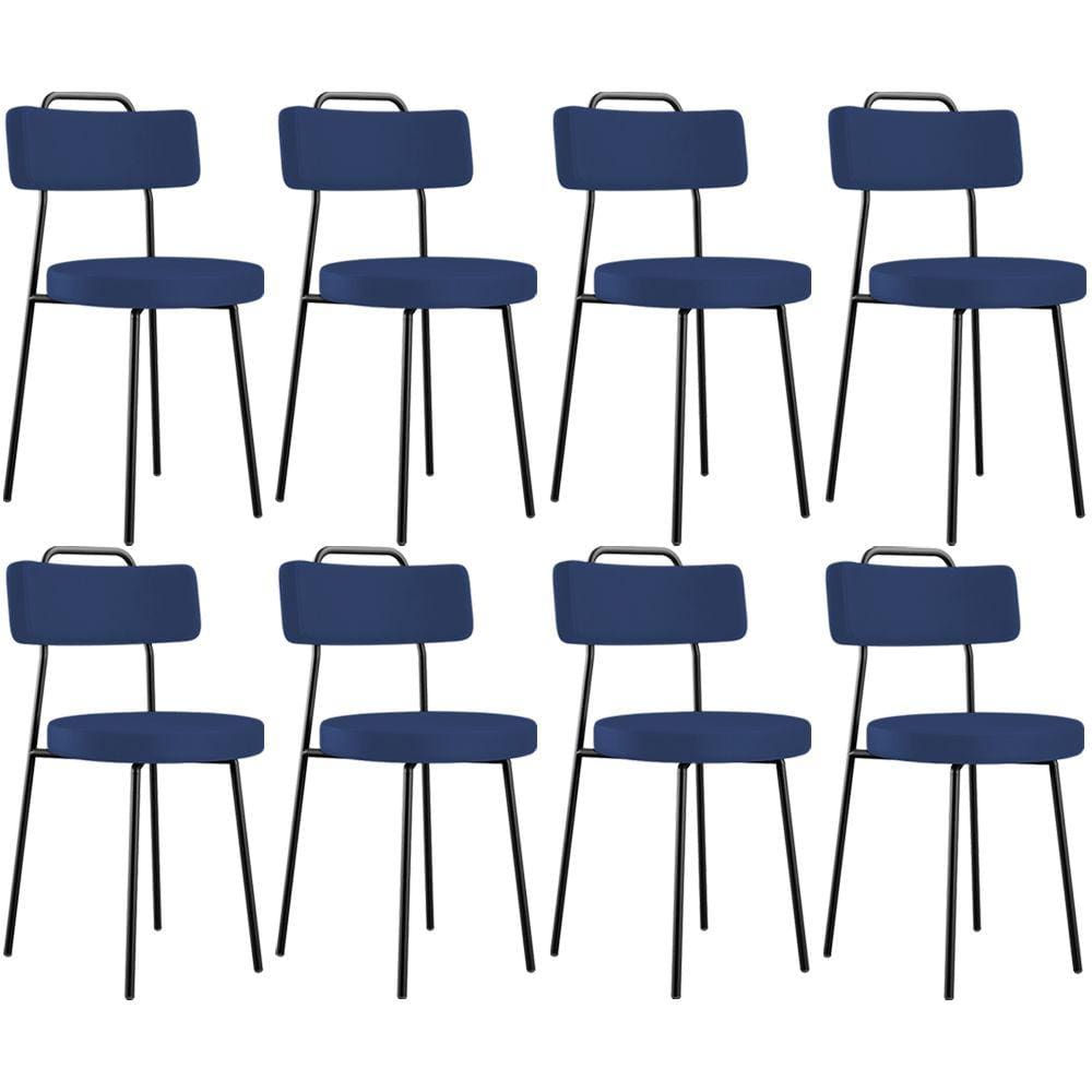 Kit 08 Cadeiras Decorativas Estofada Sala De Jantar Barcelona L02 Facto Azul Marinho - Lyam Decor