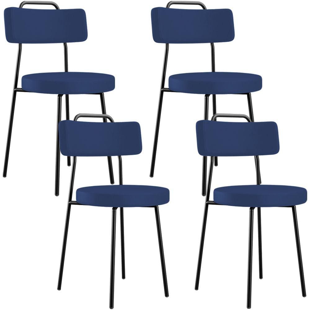 Kit 04 Cadeiras Decorativas Estofada Sala De Jantar Barcelona L02 Facto Azul Marinho - Lyam Decor