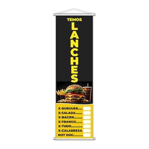 Banner Temos Lanches Xis Hamburguer Comida Preço 100X30Cm