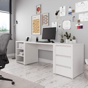 Conjunto Home Office 3 Peças 1 Mesas 120cm 1 Gaveteiro 1 Nicho CabeCasa MadeiraMadeira Branco