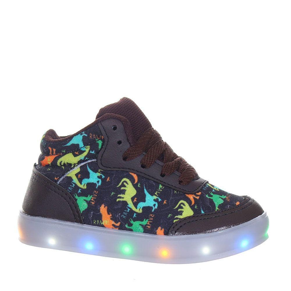 Tenis om luz piscante led tema dinossauros infantil masculino meninos
