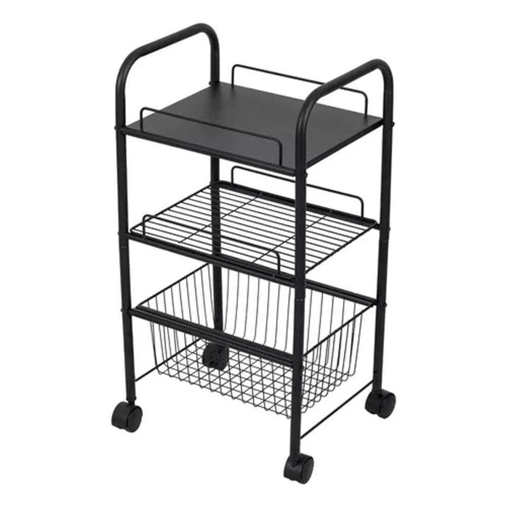 Carrinho Organizador Multiuso Aço 75X32X41Cm Com Rodas Cesto