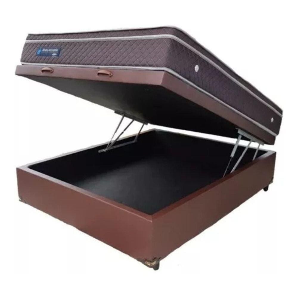 Cama Box Baú Casal Conforto Suede Marrom + Colchão Casal Conforto Espuma D23 Com EPS 24x138x188