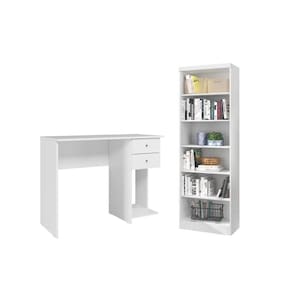 Escritório com Escrivaninha 2 Gavetas e Livreiro Branco - FdECOR