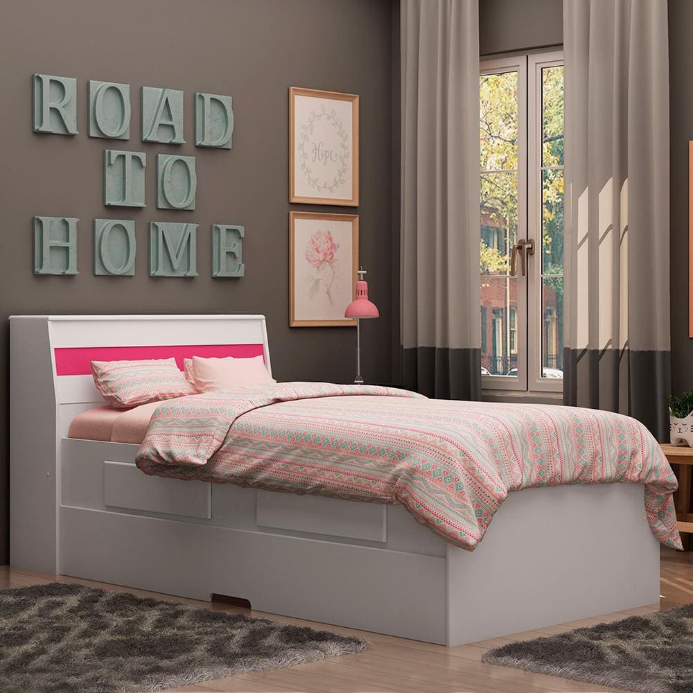 Cama De Solteiro Com Auxiliar E 2 Colchões Branco Angel Shop Jm - Branco
