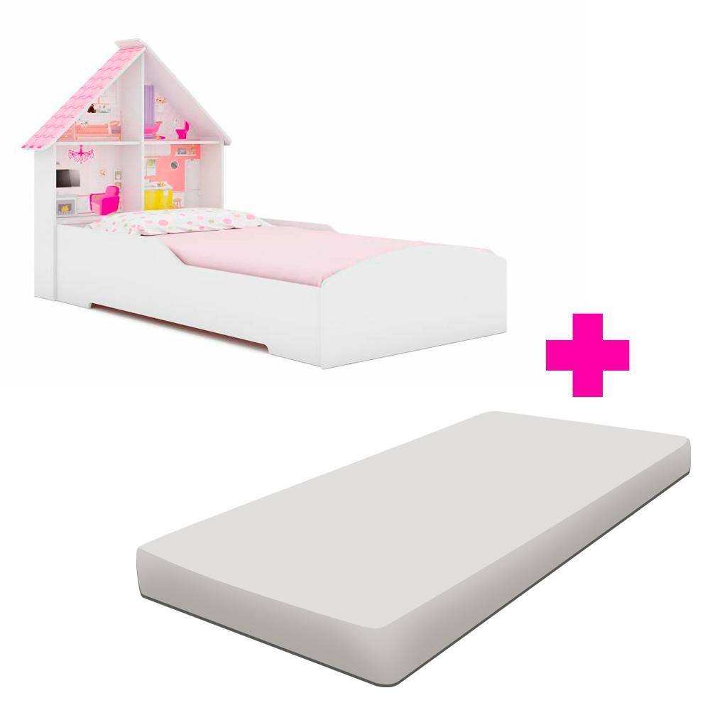 Cama Casinha Montessoriana Com Colchão Solteiro Branco Gelius - Branco