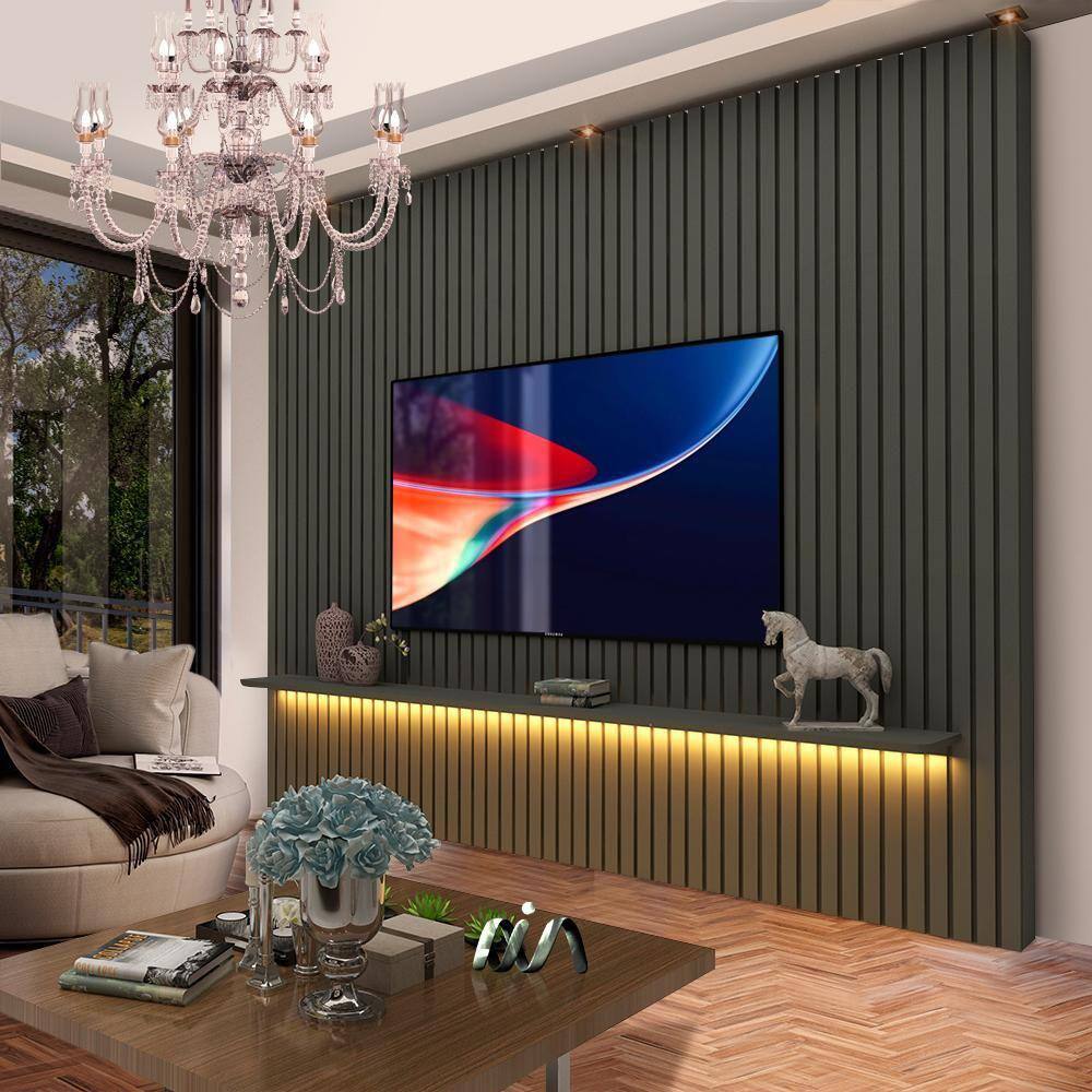 Painel Home Ripado TV Até 85 Polegadas Com LED Grafite Notório Shop JM - Grafite