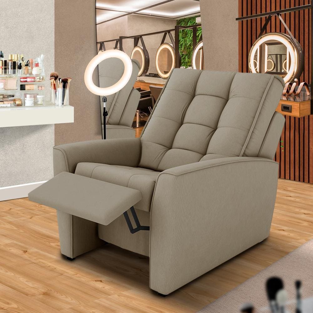 Poltrona Para Maquiagem Reclinável Marrom Taupe Suede Gavin Shop Jm - Marrom