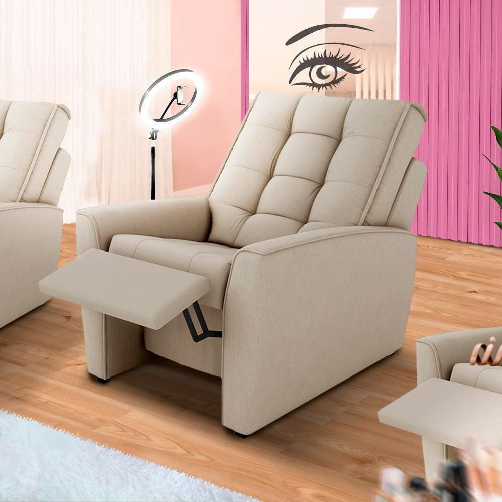Poltrona Para Extensão De Cílios Bege Suede Dominic Shop Jm - Bege
