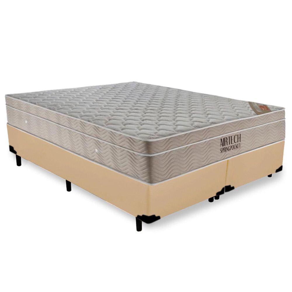 Cama Box King Bipartido Sintético + Colchão Ortobom Airtech Molas Ensacadas 65x193x203 Bege