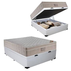 Cama Baú Casal Sintético + Colchão Casal Ortobom Airtech Molas Ensacadas 65x138x188 Branco