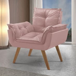 Poltrona em Veludo Base Palito Quadrada Opalla Prime Rosa