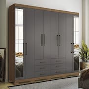 Guarda Roupa Casal com Espelho e Pés 8 Portas 6 Gavetas Master Jatobá/Grafite