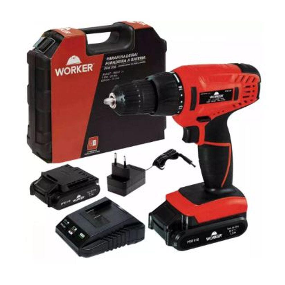 Parafusadeira e Furadeira com 2 Baterias 18V - Worker 958581