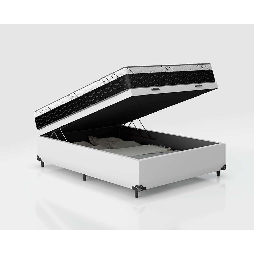 Cama Box Baú Casal Conforto Sintético Branco + Colchão Casal Conforto Espuma D33 Com EPS 24x138x188