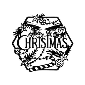Hexágono De Natal 32cmx30cm - Cria Arte Laser Preto