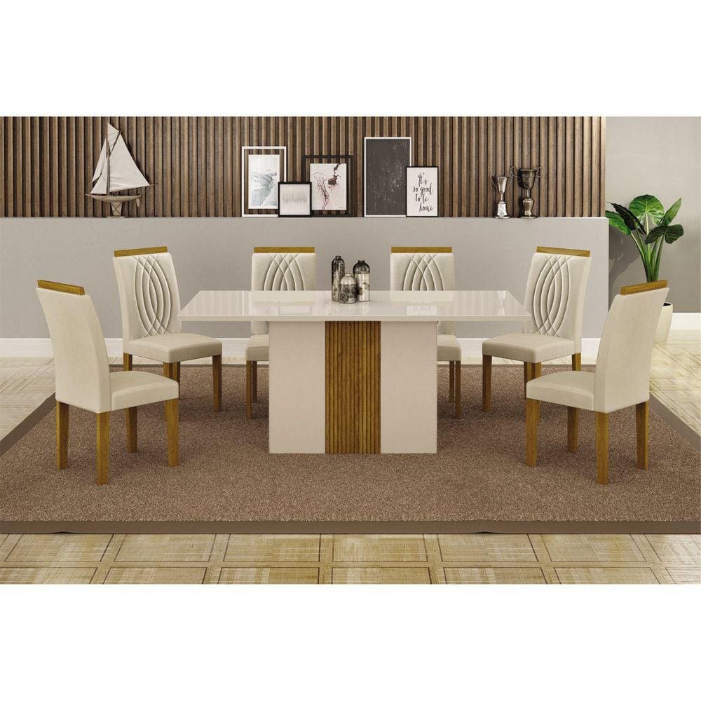 Sala de Jantar Mesa 160cm 6 Cadeiras Doha Off/Freijó Decor