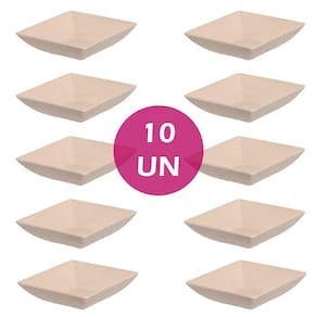 Kit 10Un Prato Mini Petisqueira Quadrado Aperitivos Bege