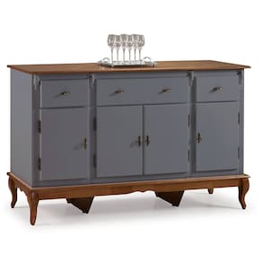 Balcão Buffet 4 Portas e 3 Gavetas com Pés Luiz XV 60635 Linz Móveis - Cinza/Imbuia