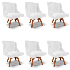 Kit 6 Cadeiras Estofadas Base Giratória de Madeira Lia Sintético Premium Branco - Ibiza