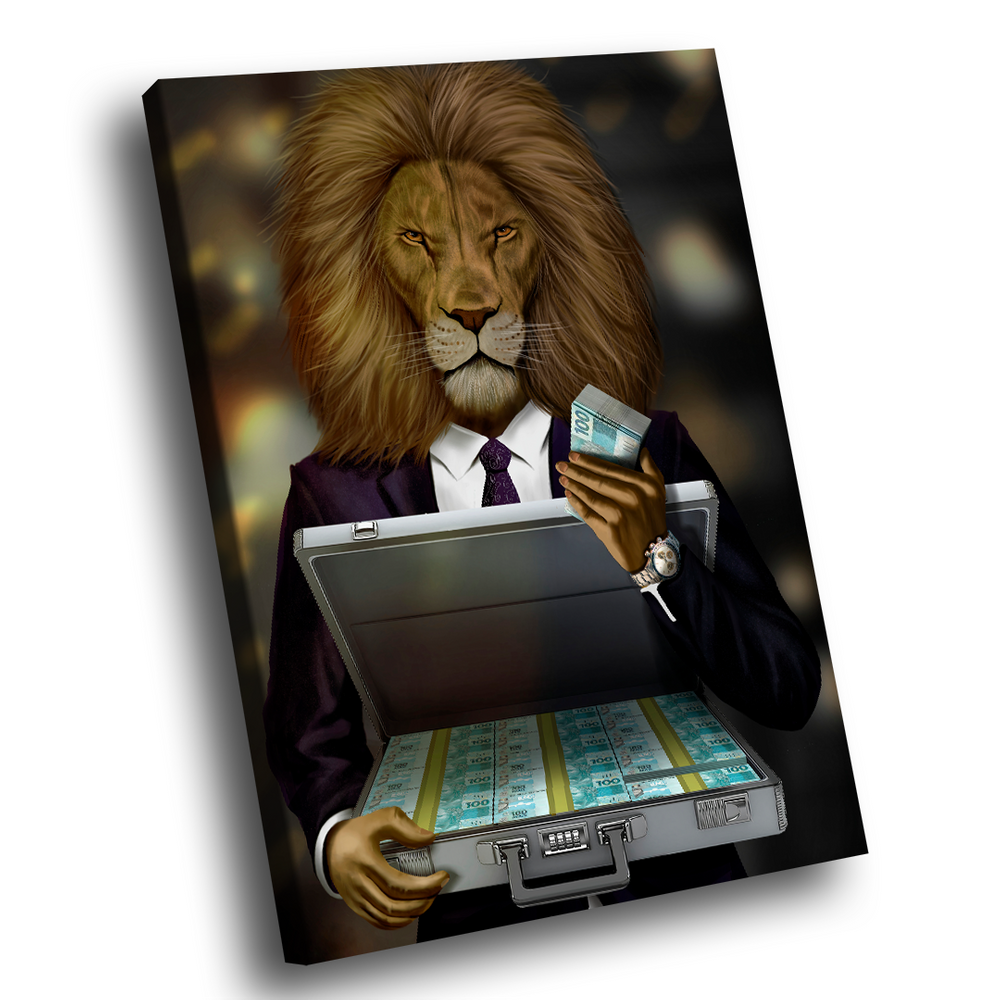 QUADRO DECORATIVO LION MONEY Médio 84x54