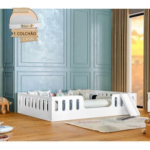 Cama Intanfil Helo Com Colchão Casal Montessoriana Branca Com EscorregadorDivaloto Branco